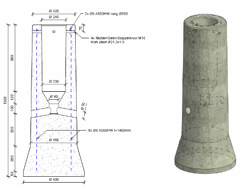 Изображение Jaland VPA-5 mastile 8-15 tüvele 150-224mm 550kg, kõrgus 1500 mm, talla läbimõõt 600 mm. 