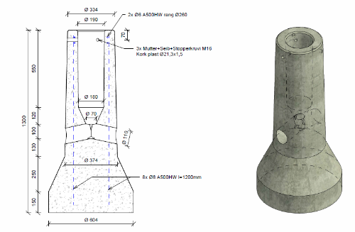 Изображение Jaland VPA-4 mastile 8-11m tüvele 128-168mm 380kg, kõrgus 1500 mm, talla läbimõõt 600 mm. 
