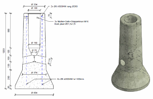 Изображение Jaland VPA-3 mastile 6-10m tüvele 128-168mm 290kg, kõrgus 1300 mm. talla läbimõõt 600 mm 