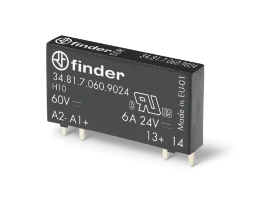 Изображение Minirelee(pooljuht) 34.81, 1NO, 2A 240VAC, Sis: 24VDC,  pesa 93 seeria, Finder 