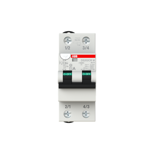 Picture of Kombikaitselüliti DS202CR, 2P, 16A, B, 10kA, A, 30mA, 2mod, ABB 