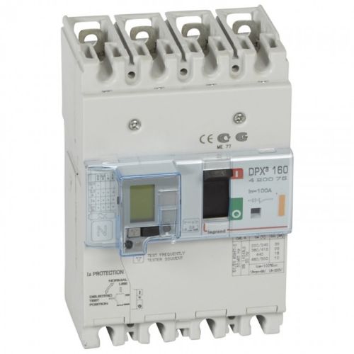 Picture of Kompaktkaitselüliti+RCD DPX3-160, 4P, 100A, TM vabasti 0.8-1In, Im=fix, 25kA, Legrand 
