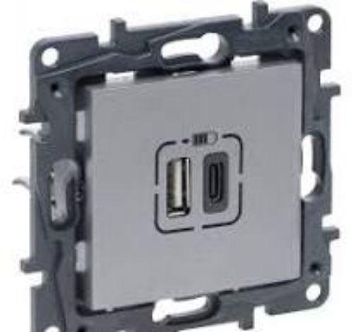Picture of USB laadija 2-ne (Type A+C) 2,4A+3A, alumiinium, kruvikl. süv. NILOE STEP, LEGRAND  