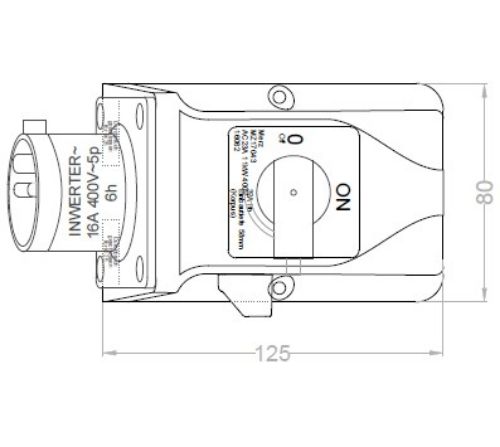 Picture of Seinapistik 16A 5P 6H 400VAC faasivahetaja, ON-OFF lülitiga, IP44 (ava 2xM25), CEE, PCE 