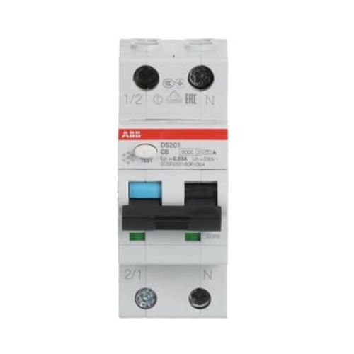 Изображение Kombikaitselüliti (RCBO) DS201, 1P+N, 6A, C, 30mA, A, 2mod, ABB 