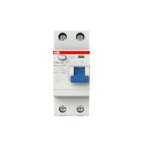 Изображение Rikkevoolukaitse F200 2P, 40A, 30mA, AC, ABB 
