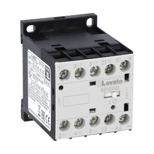 Изображение Minikontaktor BG12, 3P, 12A, 5.5kW, 1NC, 24VDC, Lovato 