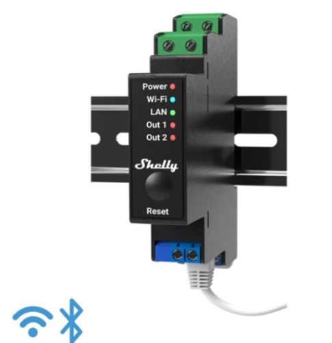 Picture of Wi-Fi 2.4 GHz, LAN, BT, 2x16A relee Din-liistule + energiamõõtja  Shelly 