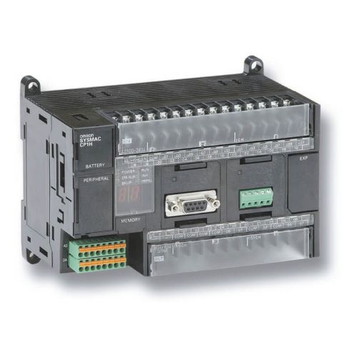 Picture of CP1H, 20kStep/32kWord, 24VDC 24DI 16DO (trans. source) 4AI 2AO, +2serial, +7, USB 
