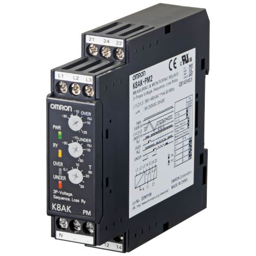 Picture of Pingekontrollirelee K8AK, 3F (3 või 4 juhet), kadu/järjestus/min/max., 2CO, 220-480VAC, Omron 