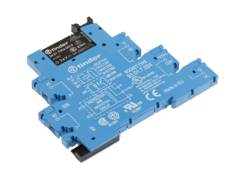 Изображение Minirelee + pesa (6.2mm) 38.51, 1CO, 6A, 24VAC/DC, LED, kruviklemm, Finder 