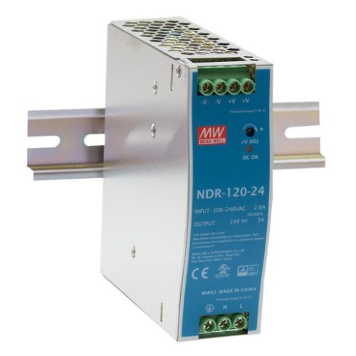 Изображение Toiteplokk NDR, 24VDC 5A 120W, 100-240VAC/90-350VDC, Mean Well 