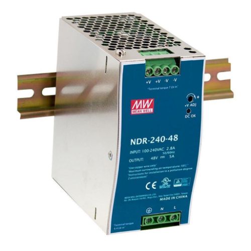 Изображение Toiteplokk NDR, 24VDC 10A 240W, 100-240VAC/90-350VDC, Mean Well 