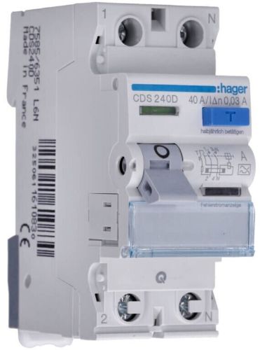 Изображение Rikkevoolukaitse RCD QC, 2P, 40A, 30mA, A, kiirühendusega, Hager