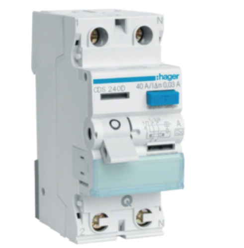 Picture of Rikkevoolukaitse RCD QC, 2P, 40A, 30mA, A, kiirühendusega, Hager