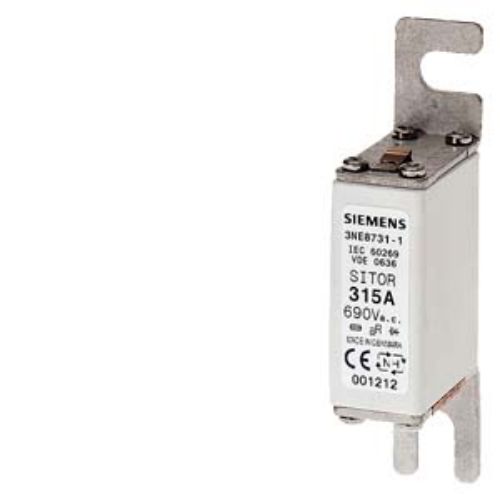 Picture of SITOR fuse link, with Bolt-on links, NH000, 100 A, aR, AC 690V/DC 440V, Siemens 