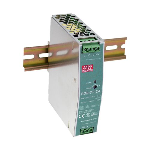 Picture of Toiteplokk EDR, 24VDC 3.2A 75W, 100-240VAC/90-350VDC, Mean Well 