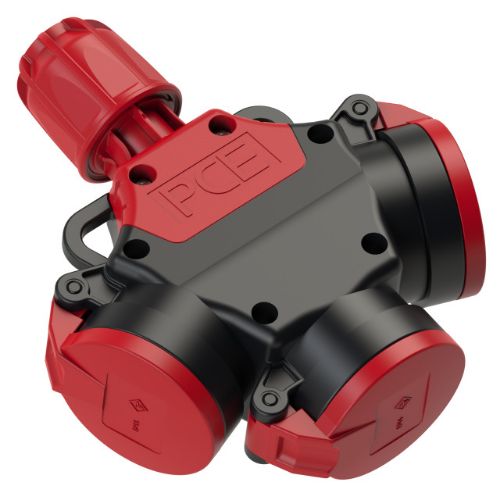 Picture of Jätkupesa 16A 2P+E 230VAC IP54 3-ne, 5P-ühendus, kummist, hingedel klapiga, TOP TAURUS, Schuko, PCE 