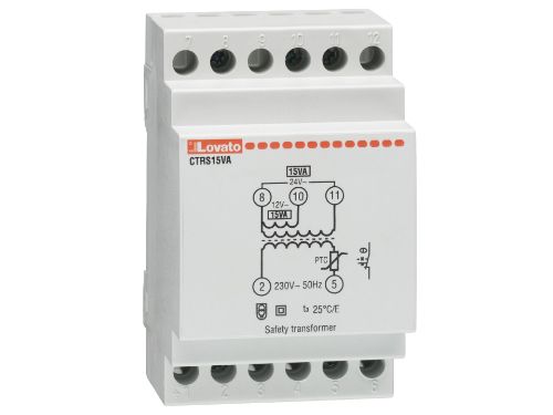 Picture of Moodultrafo CTRS Pri:230VAC Sec:12/24VAC, P:25VA, pidevalt, 3 moodulit, Lovato 
