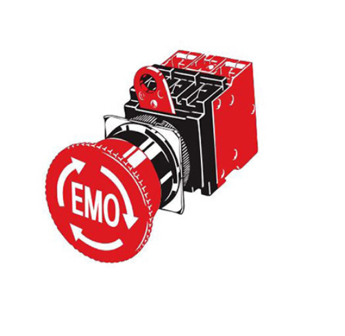 Picture of Surunupp seen A22, STOP nupp, PUNANE, EMO-ind, keeratav, ø40mm 3NC adapter, Omron 