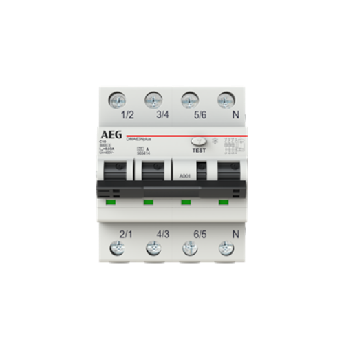 Picture of Kombikaitselüliti (RCBO) DMA63, 3P+N, 10A, C, 30mA, A, 4mod, AEG 