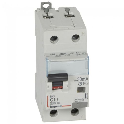 Picture of Kombikaitselüliti (RCBO) DX3, 1P+N, 10A, C, 6/10kA, AC, 30mA, 2mod, Legrand 