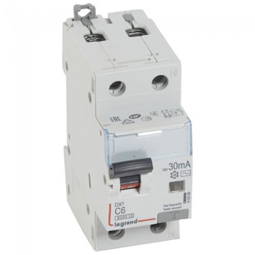 Picture of Kombikaitselüliti (RCBO) DX3, 1P+N, 6A, C, 6/10kA, AC, 30mA, 2mod, Legrand 