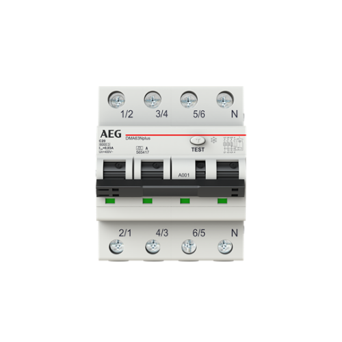 Picture of Kombikaitselüliti (RCBO) DMA63, 3P+N, 20A, C, 30mA, A, 4mod, AEG 