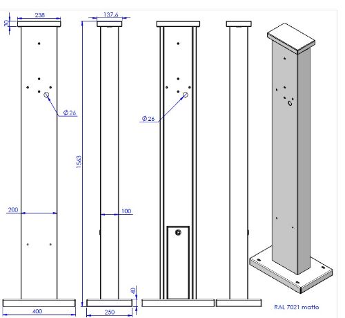 Picture of Elektriauto laadija postament kuni kahele Morek AC laadijale, 1520x200x100mm, Morek 