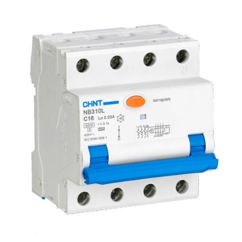 Изображение Kombikaitselüliti (RCBO) NB3, 3P+N, 16A, C, 6kA, 30mA, A, 4mod, Chint 