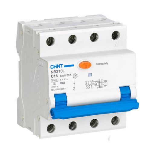 Изображение Kombikaitselüliti (RCBO) NB3, 3P+N, 16A, B, 6kA, 30mA, A, 4mod, Chint 