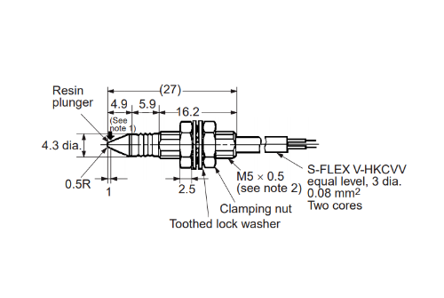 Изображение Teekonnalüliti D5B,  NC, M5, NUPP, IP67, kaabel 5m, Omron 