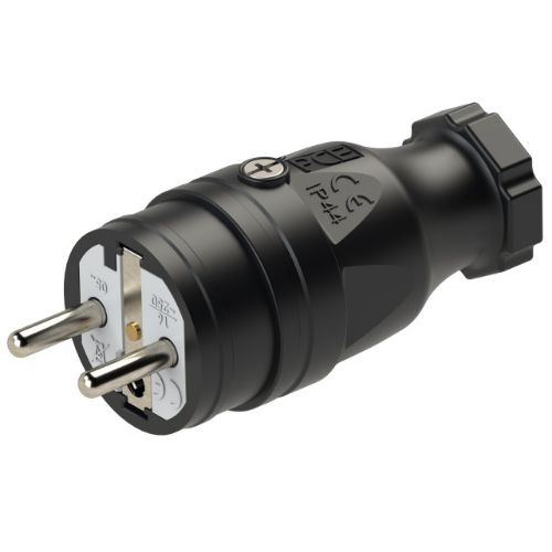 Изображение Pistik 16A 2P+E 230VAC IP54, kummist, Schuko, PCE 