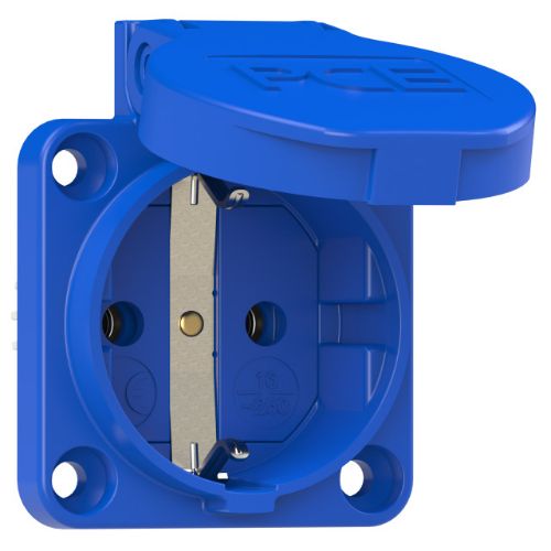 Изображение Kilbipesa 16A 2P+E 230VAC IP54 sinine, vedruklemm, (50x50) Schuko, PCE 