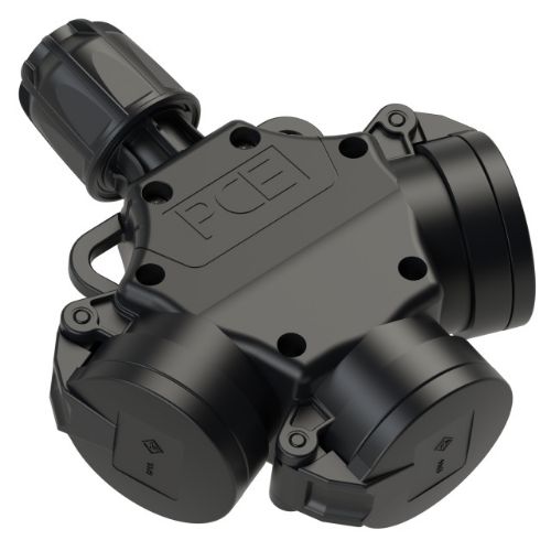 Изображение Jätkupesa 16A 2P+E 230VAC IP44 3-ne, kummist, hingedel klapiga, must, Schuko, PCE 
