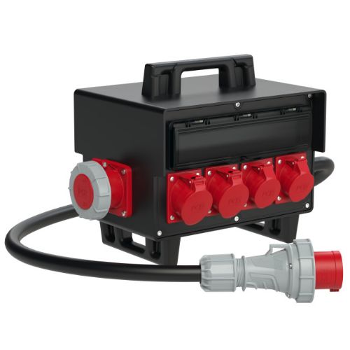 Изображение Vooluvõtukeskus 1x5P63A, 2x5P32A, 2x5P16A, 2x230V, kaitseautomaadid, rikkevool, juhe pistikuga 63A, 