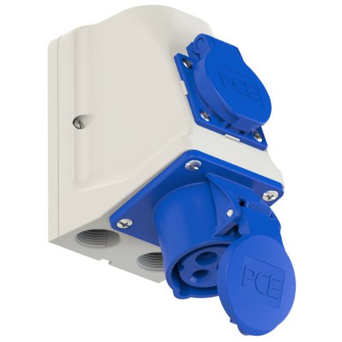 Изображение Seinapesa 16A 3P 6H 230VAC IP44+Schuko (Kombi) ( ühendatud ) (ava 3xM25), CEE, PCE 