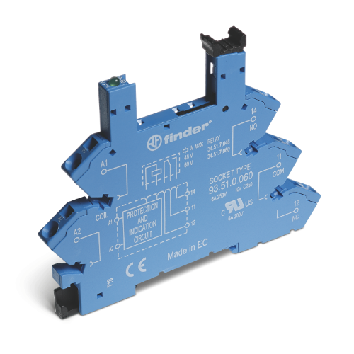 Изображение Releepesa(6.2mm) 93.51, 1CO, 6-24VDC, LED, vedruklemm, Finder 