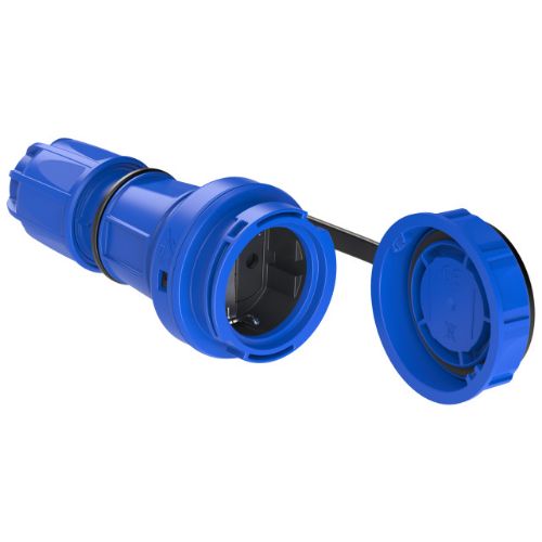 Изображение Jätkupesa 16A 2P+E 230VAC IP66/68 sinine + kaas, schuko, PCE 
