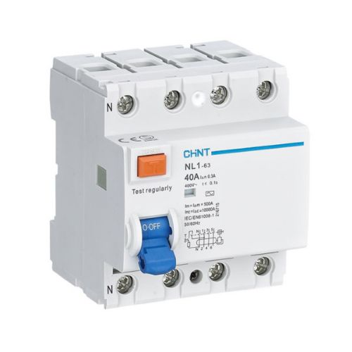 Изображение Rikkevoolukaitse NL1, 4P, 40A, A, 30mA, 6kA, Chint 