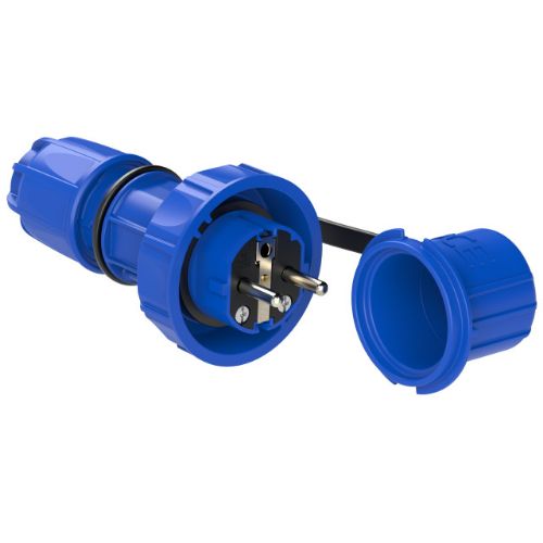Изображение Pistik 16A 2P+E 230VAC IP66/68 sinine + kaas, Schuko, PCE 