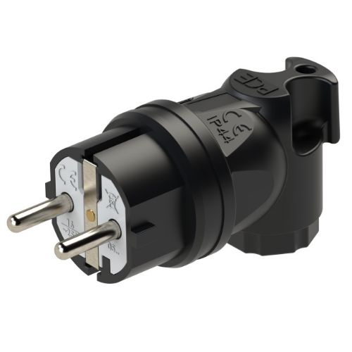 Изображение Pistik 16A 2P+E 230VAC IP44, nurk, kummist, Schuko, PCE 