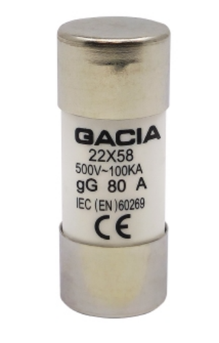 Изображение Silindriline sular 22x58, 80A, gG, 500VAC, Gacia 