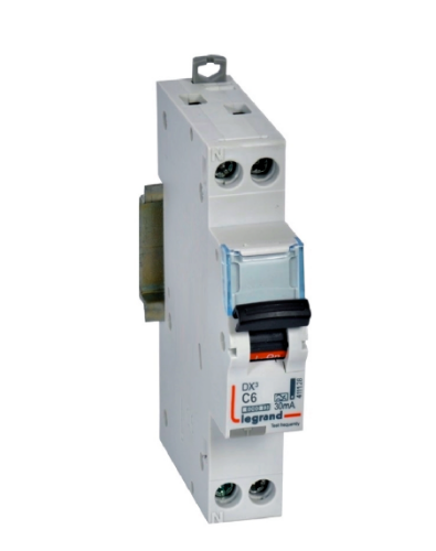 Изображение Kombikaitselüliti (RCBO) DX3, 1P+N, 6A, C, 6kA, A, 30mA, 1mod, Legrand 