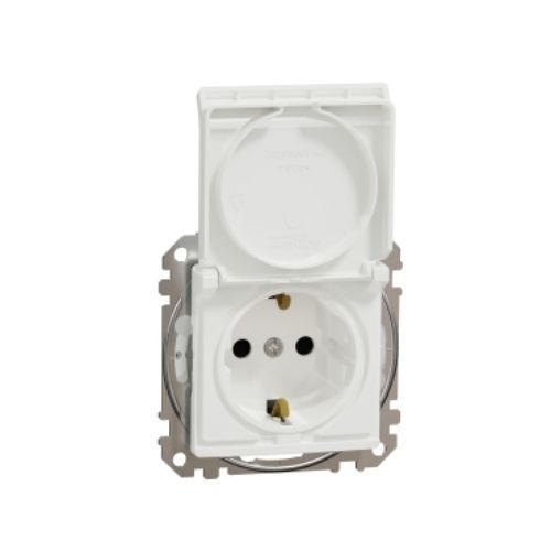 Изображение Pistikupesa 1-ne, m-ga, kaanega, lapsekaitsmega, vedruklemm, IP44, valge, SEDNA DESIGN  