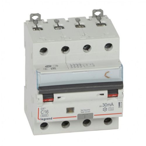 Изображение Kombikaitselüliti (RCBO) DX3, 4P, 16A, C, 6/10kA, 30mA, A, 4mod, Legrand 