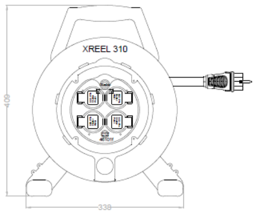 Изображение Pikendusjuhe trumlil, XREEL 310, 4xpesad 230VAC, 50m, 3G2.5 H07RN-F must IP54, PCE 