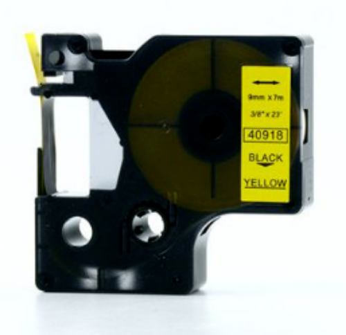 Picture of Kleepkirjalint 9mm must/kollasel Dymo analoog  
